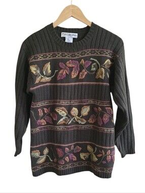 VTG JH Collectibles Wool & Alpaca Blend Fall Leaves Embroidered Sweater. Small